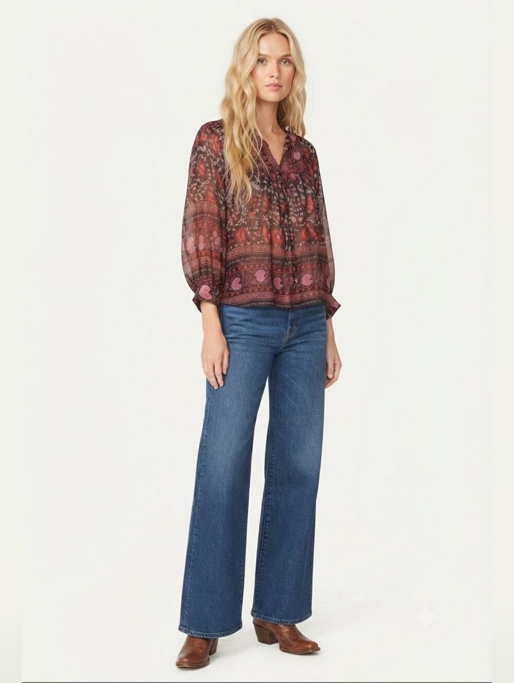 Ulla Johnson Bea Silk Bohemian Floral Blouse Top Size 4 / Small